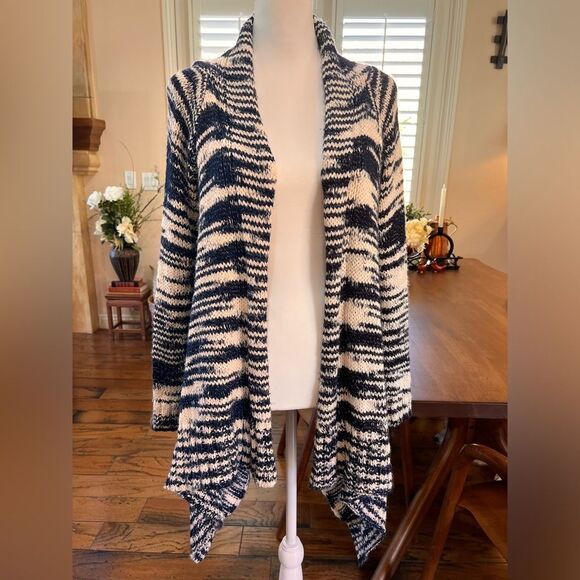 Cotton On Blue Cream Space Dye Marled Knit Draped High Low Cardigan Coastal M - Picture 1 of 5